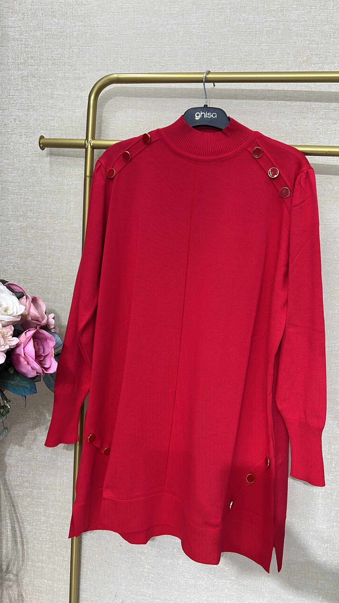 düğme detaylı triko tunik