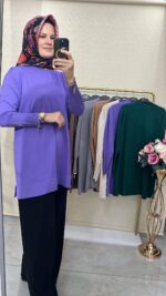 Kol fermuarlı Merserize tunik