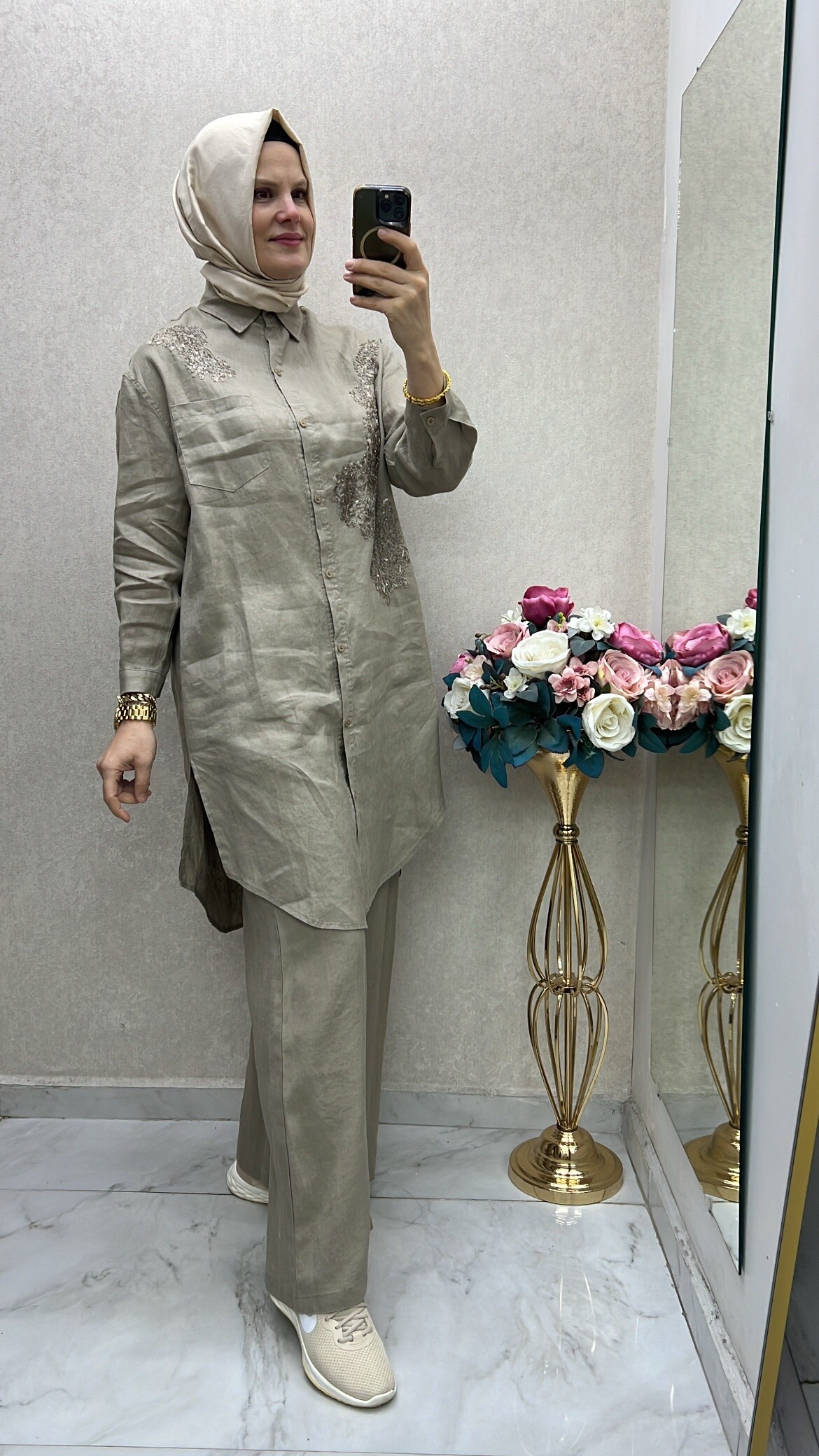 Fuat gürşen keten uzun gömlek