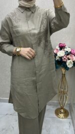 Fuat gürşen keten uzun gömlek