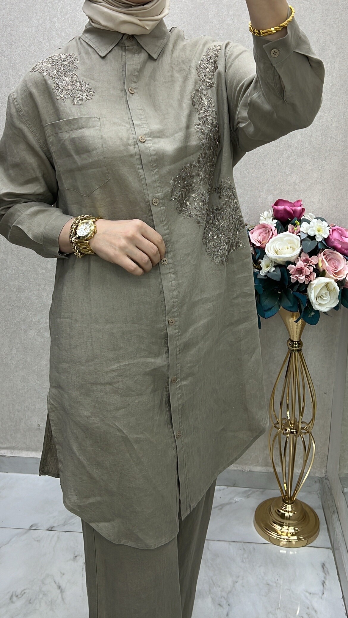 Fuat gürşen keten uzun gömlek